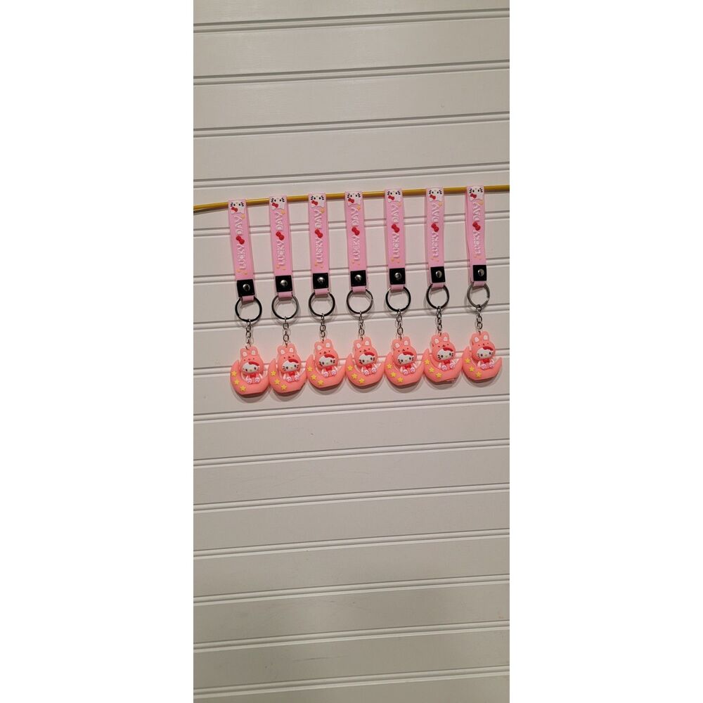 Hello Kitty Pink Bunny W/Crescent Moon Keychains Lot of 7